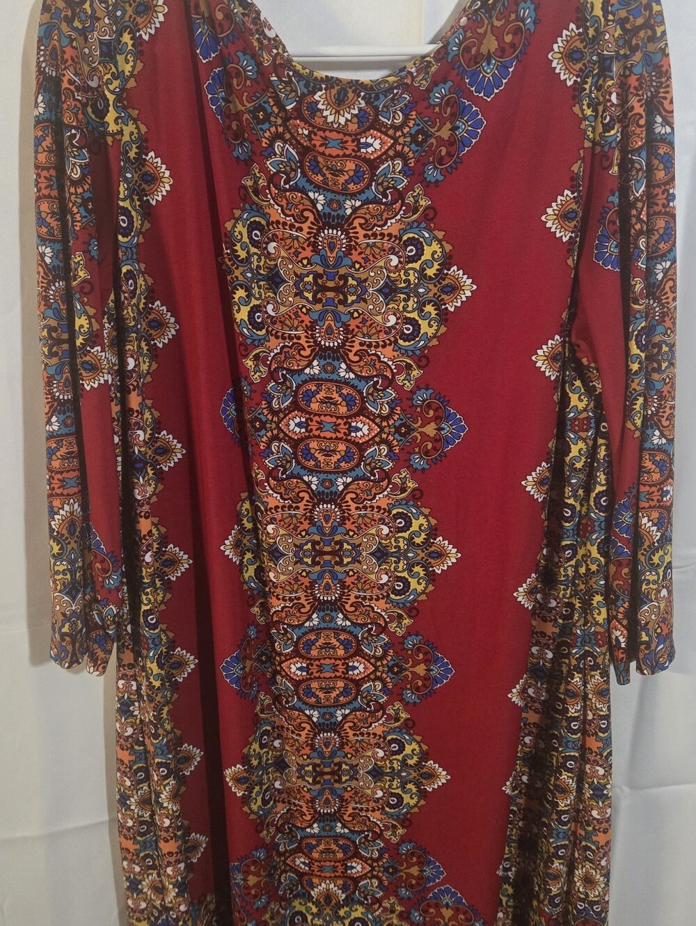 London Style Red Paisley-Print Long Sleeve Maxi Dress